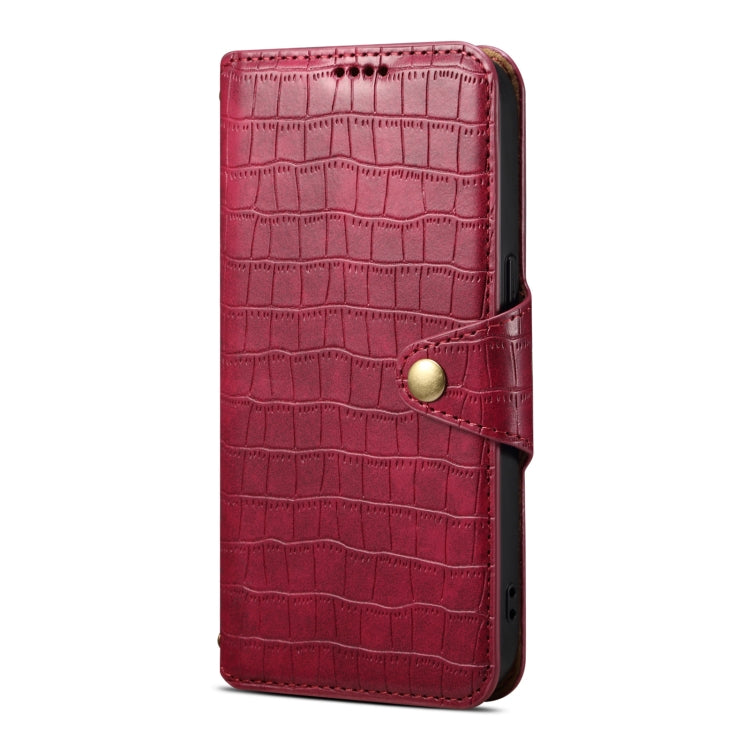 For iPhone 16 Plus Denior Crocodile Texture Oil Edge Leather Phone Case(Rose Red) - iPhone 16 Plus Cases by Denior | Online Shopping UK | buy2fix