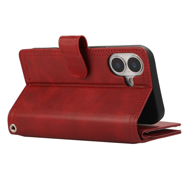 For iPhone 16 Wristband Card Slot Leather Phone Case(Red) - iPhone 16 Cases by buy2fix | Online Shopping UK | buy2fix