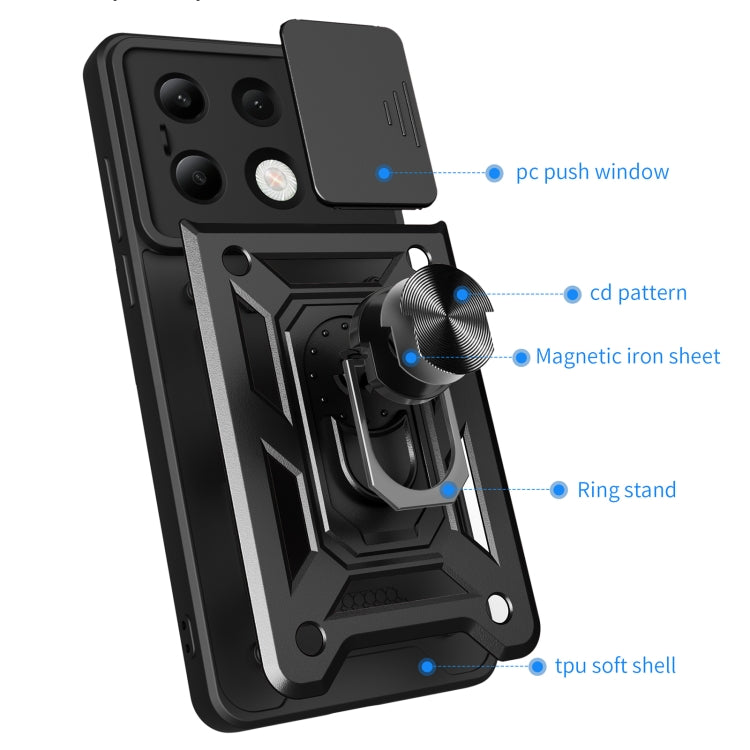 For Xiaomi Redmi Note 13 4G Global Sliding Camera Cover Design TPU Hybrid PC Phone Case(Black) - Note 13 Cases by buy2fix | Online Shopping UK | buy2fix