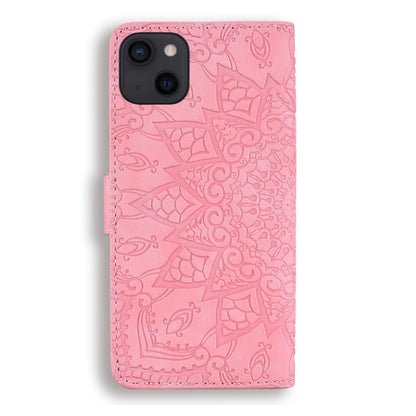 For iPhone 16 Pro Mandala Embossed Dual-Fold Calf Leather Phone Case(Pink) - iPhone 16 Pro Cases by buy2fix | Online Shopping UK | buy2fix