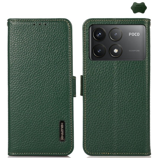 For Xiaomi Redmi K70 KHAZNEH Side-Magnetic Litchi Genuine Leather RFID Phone Case(Green) - K70 Cases by buy2fix | Online Shopping UK | buy2fix