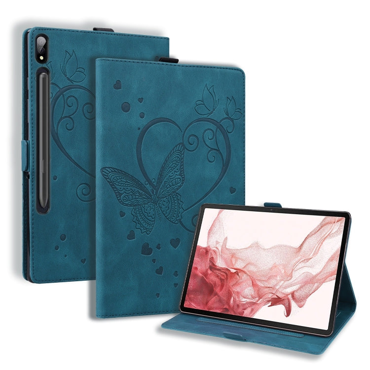 For Samsung Galaxy Tab S9 FE Love Butterfly Embossed Leather Tablet Case(Blue) - Other Galaxy Tab PC by buy2fix | Online Shopping UK | buy2fix