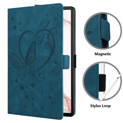 For Samsung Galaxy Tab S9 FE Love Butterfly Embossed Leather Tablet Case(Blue) - Other Galaxy Tab PC by buy2fix | Online Shopping UK | buy2fix