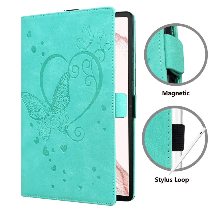 For Samsung Galaxy Tab S9 FE+ Love Butterfly Embossed Leather Tablet Case(Mint Green) - Galaxy Tab S9 FE+ by buy2fix | Online Shopping UK | buy2fix