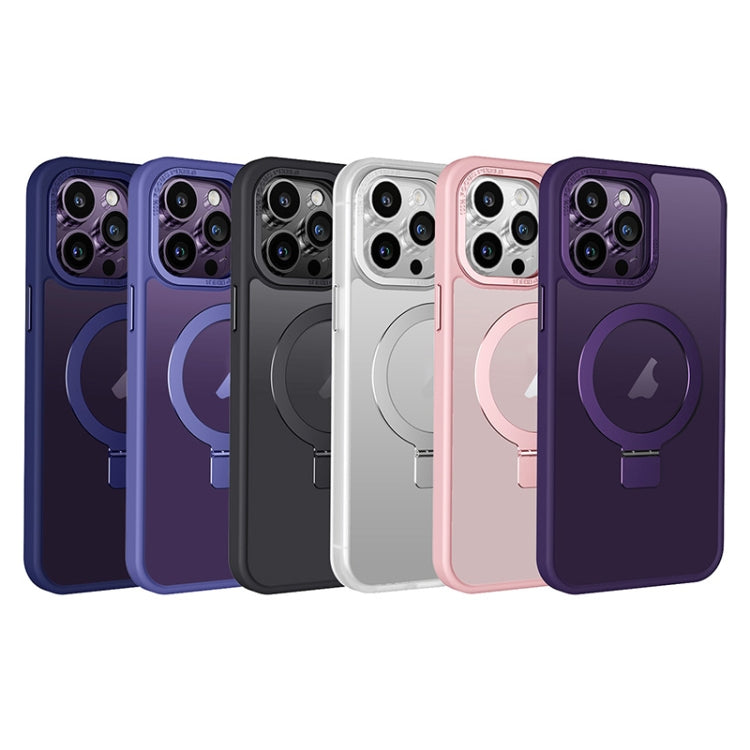 For iPhone 15 Skin Feel MagSafe Magnetic Holder Phone Case(Purple) - iPhone 15 Cases by buy2fix | Online Shopping UK | buy2fix