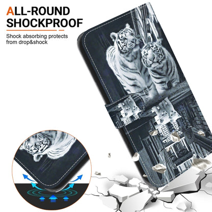 For iPhone SE 2024 Crystal Texture Colored Drawing Leather Phone Case(Cat Tiger Reflection) - More iPhone Cases by buy2fix | Online Shopping UK | buy2fix