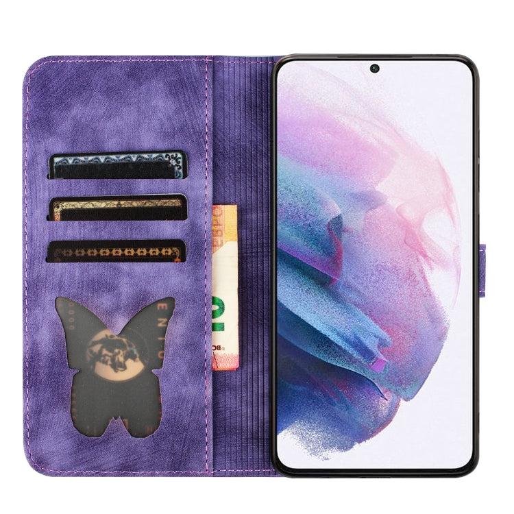 For Samsung Galaxy S22 5G Butterfly Cat Embossing Flip Leather Phone Case(Purple) - Galaxy S22 5G Cases by buy2fix | Online Shopping UK | buy2fix