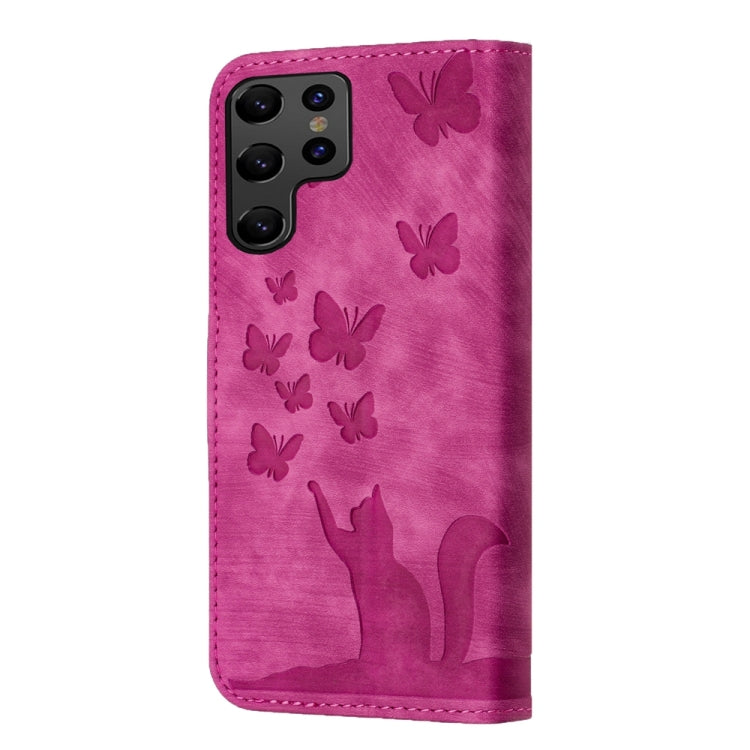 For Samsung Galaxy S24 Ultra 5G Butterfly Cat Embossing Flip Leather Phone Case(Pink) - Galaxy S24 Ultra 5G Cases by buy2fix | Online Shopping UK | buy2fix