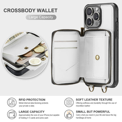 For iPhone 15 Pro Max JEEHOOD C22 Series Zipper Wallet Leather Phone Case with Dual Lanyard(White) - iPhone 15 Pro Max Cases by JEEHOOD | Online Shopping UK | buy2fix