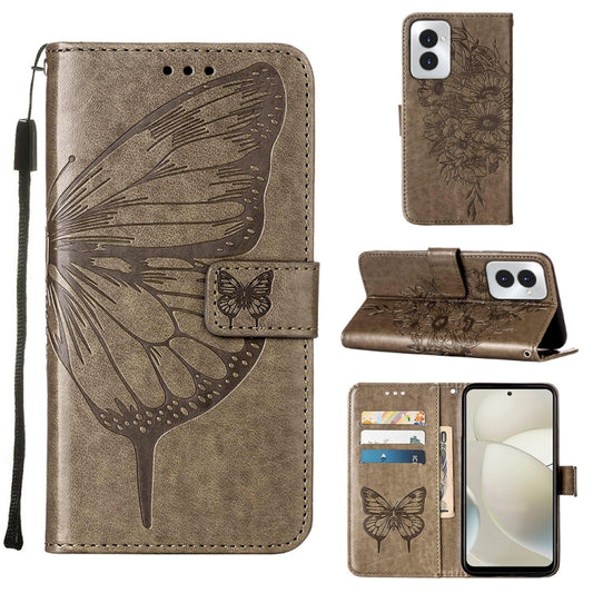 For Motorola Moto G Power 5G 2024 Embossed Butterfly Leather Phone Case(Grey) - Motorola Cases by buy2fix | Online Shopping UK | buy2fix