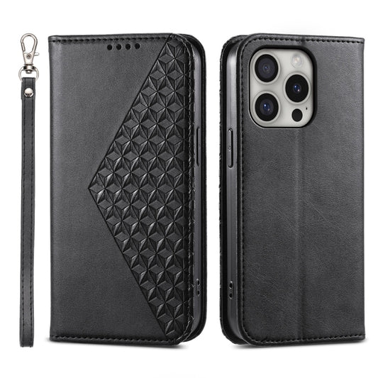 For iPhone 16 Pro Cubic Grid Calf Texture Magnetic Leather Phone Case(Black) - iPhone 16 Pro Cases by buy2fix | Online Shopping UK | buy2fix