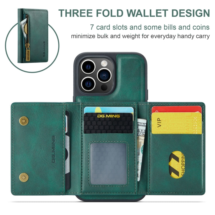 For iPhone 15 Pro Max DG.MING M5 Series Zip RFID Multi Card Detachable Leather Phone Case(Green) - iPhone 15 Pro Max Cases by DG.MING | Online Shopping UK | buy2fix