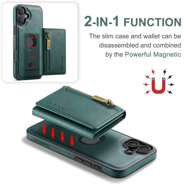 For iPhone 16 Plus DG.MING M5 Series Zip RFID Multi Card Detachable Leather Phone Case(Green) - iPhone 16 Plus Cases by DG.MING | Online Shopping UK | buy2fix