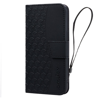 For iPhone 16 Plus Business Diamond Buckle Leather Phone Case with Lanyard(Black) - iPhone 16 Plus Cases by buy2fix | Online Shopping UK | buy2fix