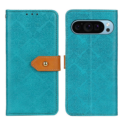 For Google Pixel 9 European Floral Embossed Leather Phone Case(Blue) - Google Cases by buy2fix | Online Shopping UK | buy2fix