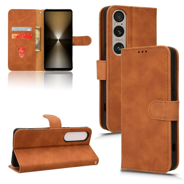 For Sony Xperia 1 VI 2024 Skin Feel Magnetic Flip Leather Phone Case(Brown) - Sony Cases by buy2fix | Online Shopping UK | buy2fix