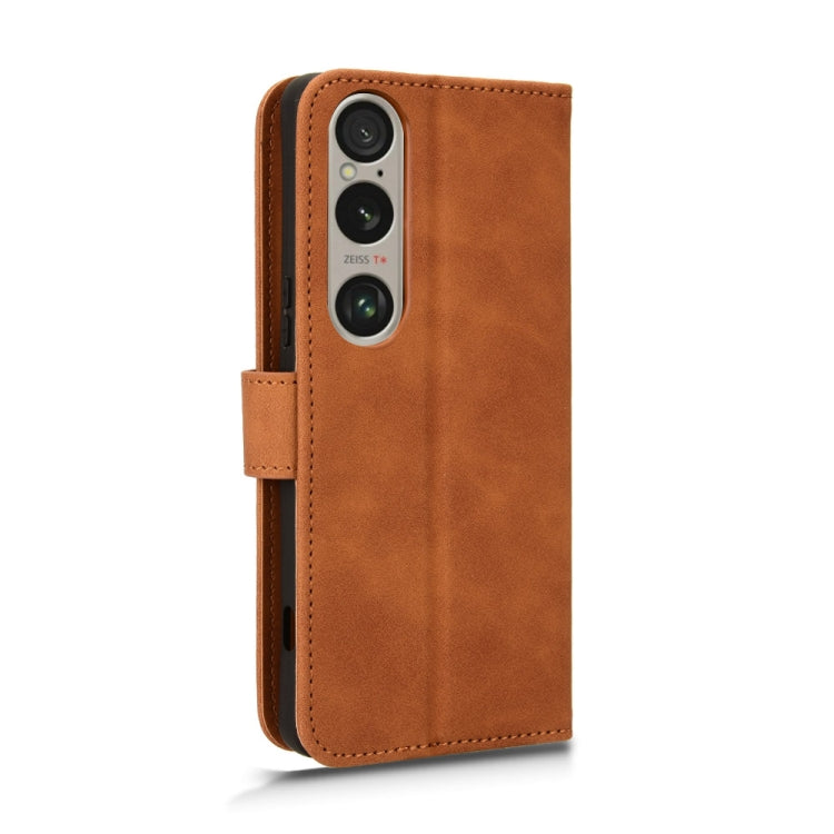 For Sony Xperia 1 VI 2024 Skin Feel Magnetic Flip Leather Phone Case(Brown) - Sony Cases by buy2fix | Online Shopping UK | buy2fix