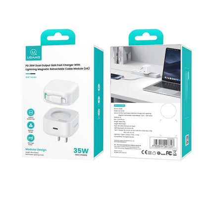 USAMS US-CC210 SMF Series PD35W 8 Pin + Type-C Dual Port GaN Fast Charger, US Plug(White) - USB Charger by USAMS | Online Shopping UK | buy2fix