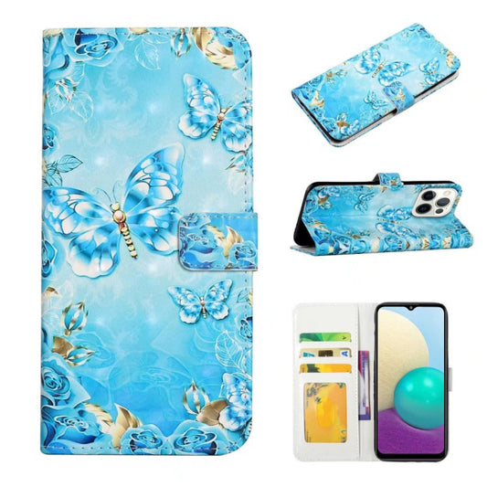 For iPhone 16 Pro Max Oil Embossed 3D Drawing Leather Phone Case(Blue Butterflies) - iPhone 16 Pro Max Cases by buy2fix | Online Shopping UK | buy2fix