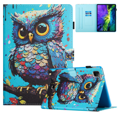 For iPad Pro 11 2024 Colored Drawing Stitching Leather Tablet Smart Case(Owl) - iPad Pro 11 2024 Cases by buy2fix | Online Shopping UK | buy2fix