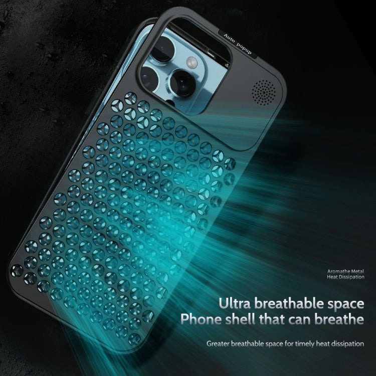 For iPhone 14 R-JUST RJ58 Aromatherapy Metal Cooling Phone Case(Black) - iPhone 14 Cases by R-JUST | Online Shopping UK | buy2fix