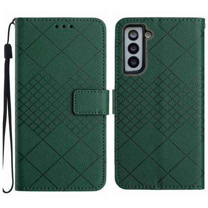 For Samsung Galaxy S22+ 5G Rhombic Grid Texture Leather Phone Case(Green) - Galaxy S22+ 5G Cases by buy2fix | Online Shopping UK | buy2fix
