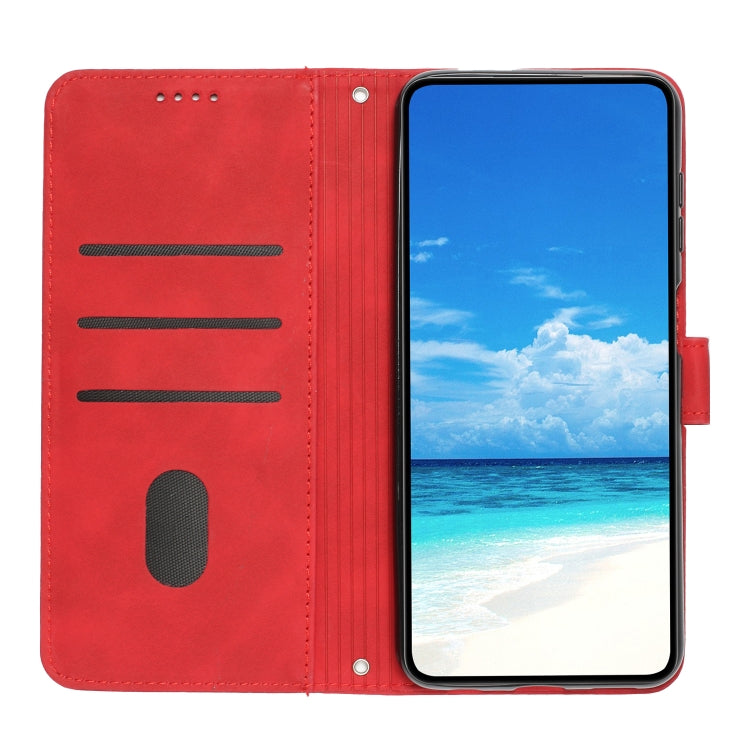 For OPPO A38 / Oppo A18 Skin Feel Heart Embossed Leather Phone Case with Long Lanyard(Red) - A18 Cases by buy2fix | Online Shopping UK | buy2fix