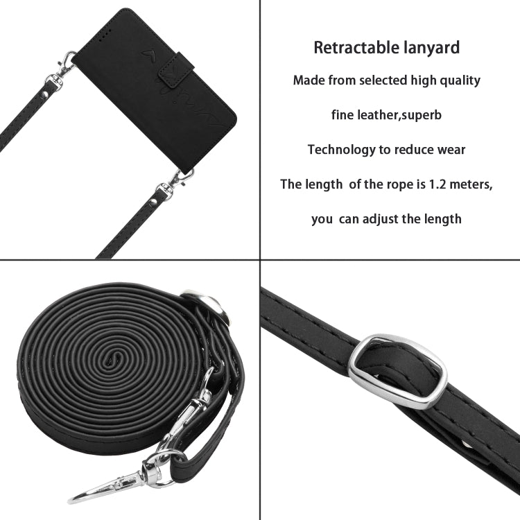 For OPPO Reno11 F Skin Feel Heart Embossed Leather Phone Case with Long Lanyard(Black) - Reno11 F Cases by buy2fix | Online Shopping UK | buy2fix