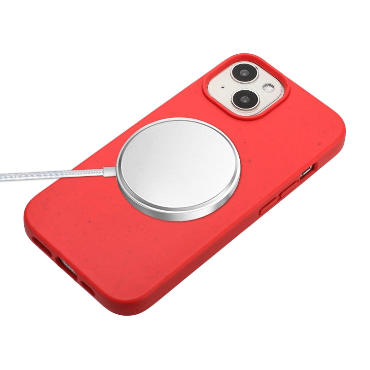 For iPhone 15 Plus Wheat MagSafe Magnetic Straw Material + TPU Phone Case with Lanyard(Red) - iPhone 15 Plus Cases by buy2fix | Online Shopping UK | buy2fix