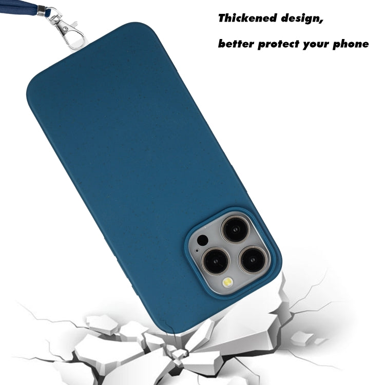 For iPhone 14 Pro Wheat MagSafe Magnetic Straw Material + TPU Phone Case with Lanyard(Blue) - iPhone 14 Pro Cases by buy2fix | Online Shopping UK | buy2fix