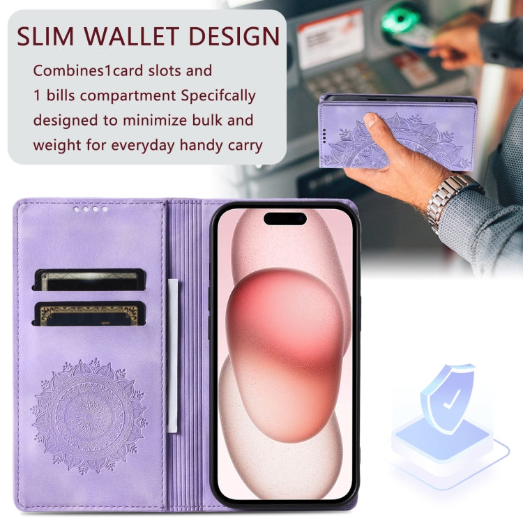 For iPhone 16 Pro Max Totem Embossed Magnetic Leather Phone Case(Purple) - iPhone 16 Pro Max Cases by buy2fix | Online Shopping UK | buy2fix