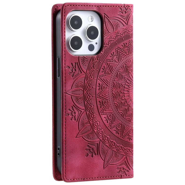 For iPhone 16 Pro Totem Embossed Magnetic Leather Phone Case(Red) - iPhone 16 Pro Cases by buy2fix | Online Shopping UK | buy2fix