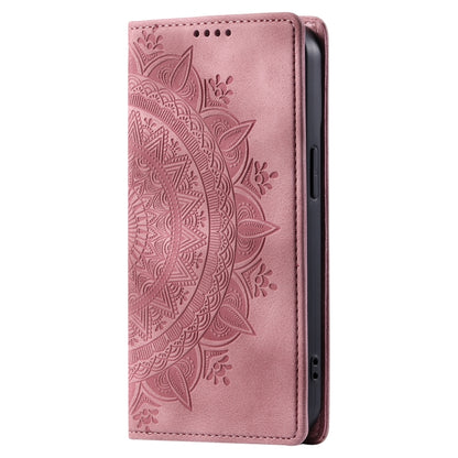 For iPhone 16 Pro Totem Embossed Magnetic Leather Phone Case(Rose Gold) - iPhone 16 Pro Cases by buy2fix | Online Shopping UK | buy2fix