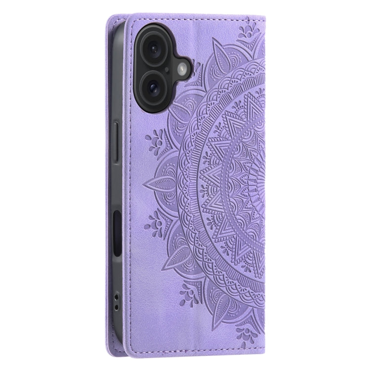 For iPhone 16 Totem Embossed Magnetic Leather Phone Case(Purple) - iPhone 16 Cases by buy2fix | Online Shopping UK | buy2fix