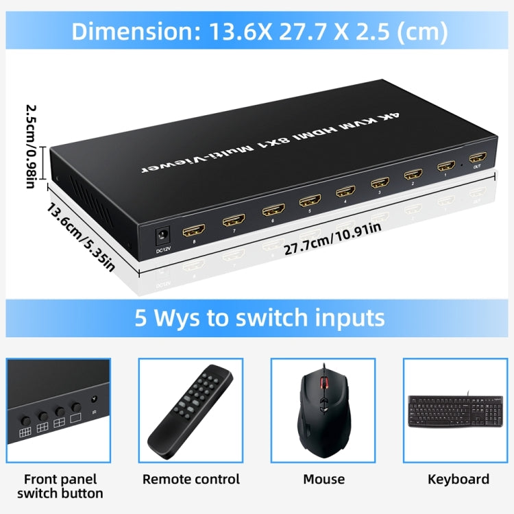 NK-E80 4K 30Hz 8 In 1 Out HDMI 8-way Screen Splitter KVM Switch(UK Plug) - Switch by buy2fix | Online Shopping UK | buy2fix