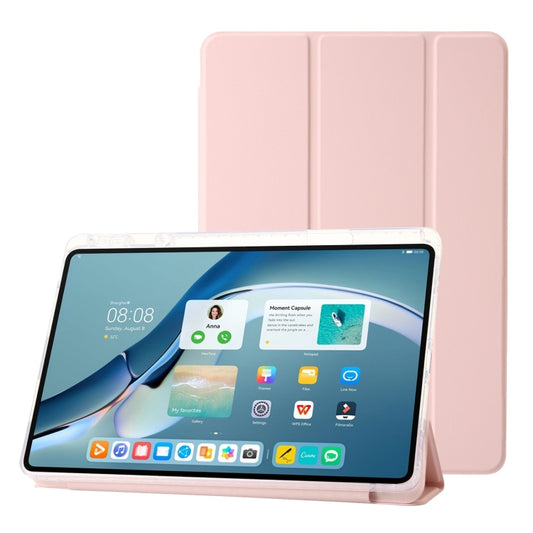 For Huawei Matepad 11 Pro 2024 Clear Acrylic 3-Fold Leather Tablet Case(Pink) - Huawei by buy2fix | Online Shopping UK | buy2fix