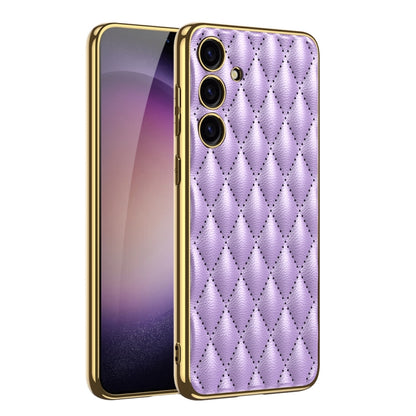 For Samsung Galaxy S24+ 5G GKK Rhombus Pattern Electroplating Plain PU Phone Case(Purple) - Galaxy S24+ 5G Cases by GKK | Online Shopping UK | buy2fix