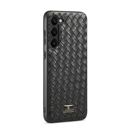 For Samsung Galaxy S24 5G Fierre Shann Leather Texture Phone Back Cover Case(Woven Black) - Galaxy S24 5G Cases by FIERRE SHANN | Online Shopping UK | buy2fix