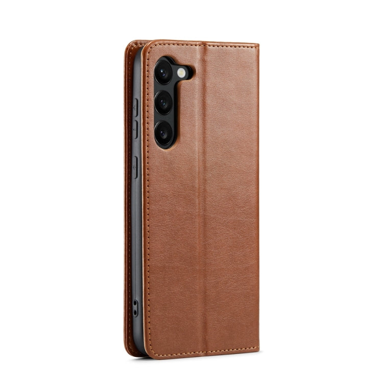 For Samsung Galaxy S24+ 5G Fierre Shann PU Genuine Leather Texture Phone Case(Brown) - Galaxy S24+ 5G Cases by FIERRE SHANN | Online Shopping UK | buy2fix