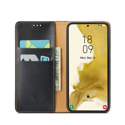 For Samsung Galaxy S24+ 5G Fierre Shann PU Genuine Leather Texture Phone Case(Black) - Galaxy S24+ 5G Cases by FIERRE SHANN | Online Shopping UK | buy2fix
