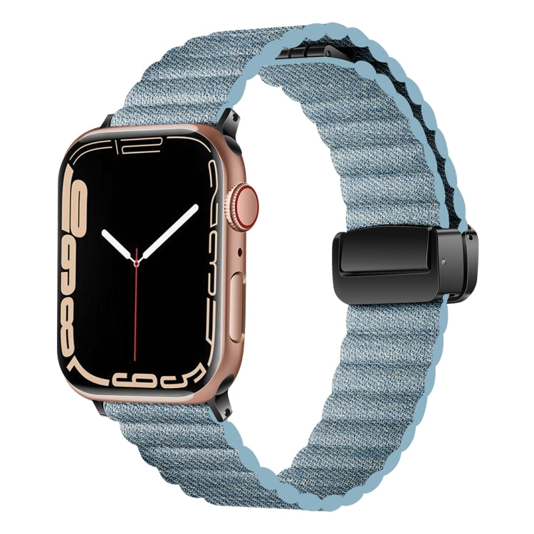 For Apple Watch Series 5 40mm Water Ripple Magnetic Folding Buckle Watch Band, Style: Bold Version(Denim Blue) - Watch Bands by buy2fix | Online Shopping UK | buy2fix