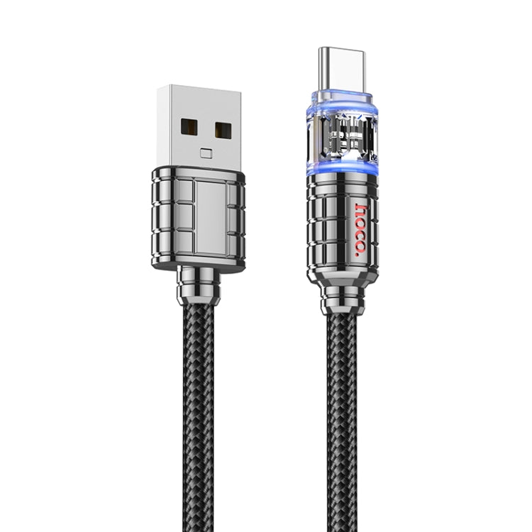 hoco U122 1.2m 3A USB to Type-C Lantern Transparent Discovery Edition Charging Data Cable(Black) - USB-C & Type-C Cable by hoco | Online Shopping UK | buy2fix