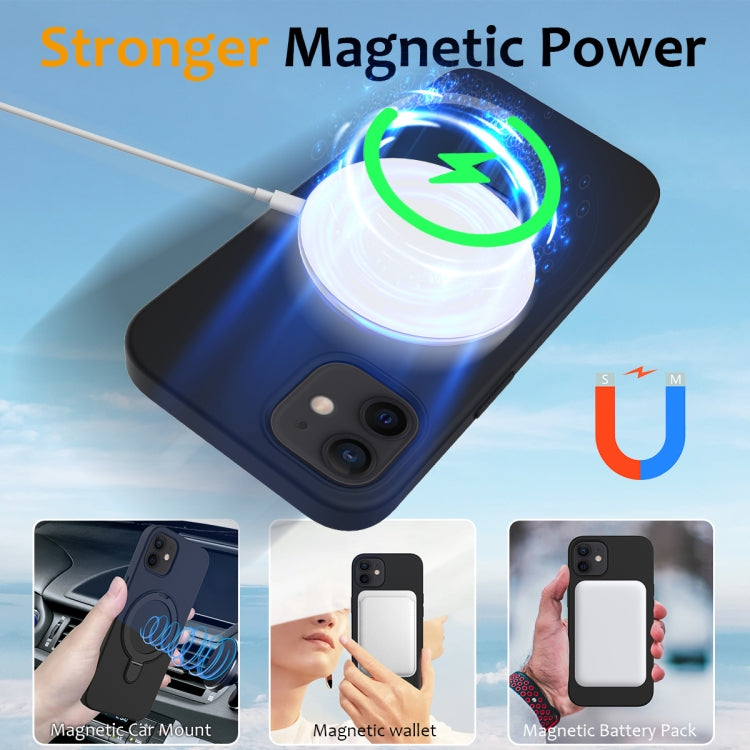 For iPhone 12 MagSafe Magnetic Liquid Silicone Phone Case with Ring Holder(Black) - iPhone 12 / 12 Pro Cases by buy2fix | Online Shopping UK | buy2fix