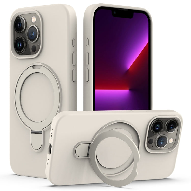 For iPhone 15 Pro MagSafe Magnetic Liquid Silicone Phone Case with Ring Holder(Antique White) - iPhone 15 Pro Cases by buy2fix | Online Shopping UK | buy2fix