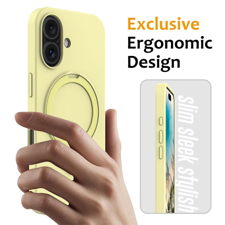 For iPhone 16 Plus Liquid Silicone MagSafe Magnetic Phone Case with Ring Holder(Yellow) - iPhone 16 Plus Cases by buy2fix | Online Shopping UK | buy2fix