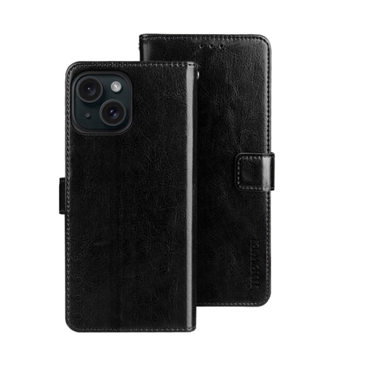 For iPhone 15 Pro Max idewei Crazy Horse Texture Leather Phone Case with Holder(Black) - iPhone 15 Pro Max Cases by idewei | Online Shopping UK | buy2fix