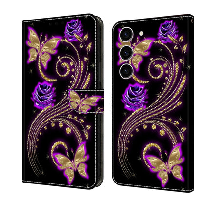 For Samsung Galaxy S24+ 5G Crystal 3D Shockproof Protective Leather Phone Case(Purple Flower Butterfly) - Galaxy S24+ 5G Cases by buy2fix | Online Shopping UK | buy2fix