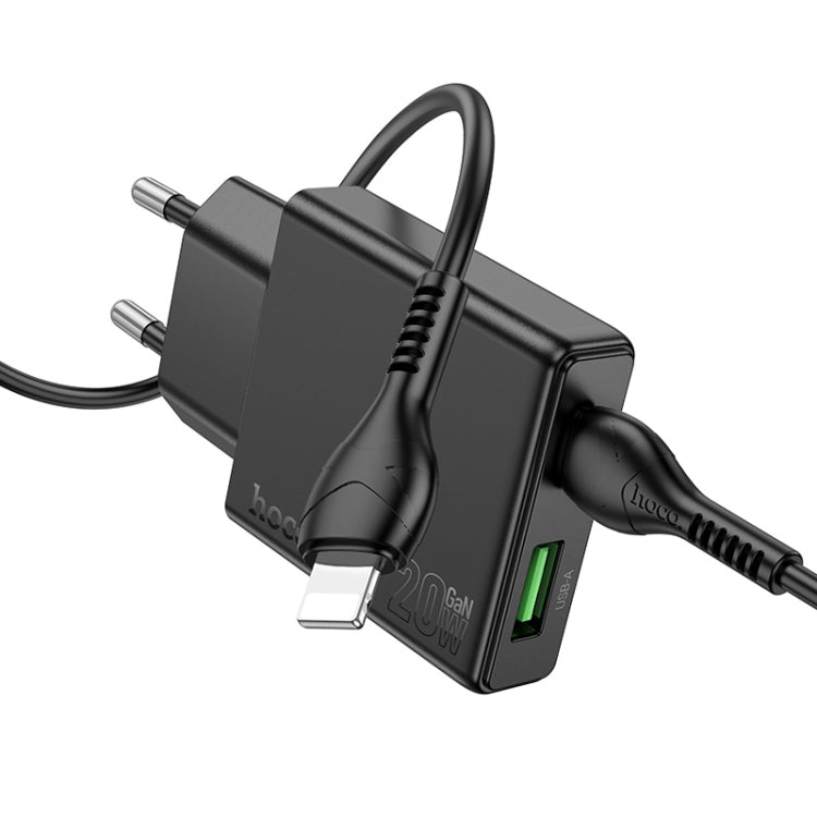 Hoco N38 Delgado PD20W + QC3.0 Dual Port Charger Set with Type-C to 8 Pin Cable, EU Plug(Black) - USB Charger by hoco | Online Shopping UK | buy2fix