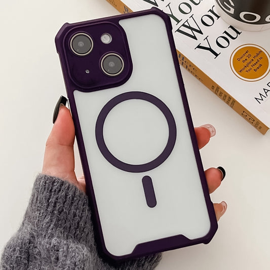 For iPhone 14 Colorful Two-Color Lens Film MagSafe Magnetic Horn Acrylic+TPU Case(Purple) - iPhone 14 Cases by buy2fix | Online Shopping UK | buy2fix