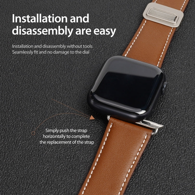 For Apple Watch SE 2023 40mm DUX DUCIS YA Series Magnetic Buckle Genuine Leather Watch Band(Brown) - Watch Bands by DUX DUCIS | Online Shopping UK | buy2fix